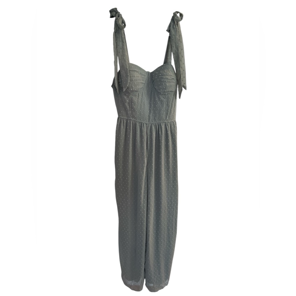 Emily Wonder Sage Green Boho Jumpsuit Structured Bust Swiss Dot Size L New - Picture 2 of 7